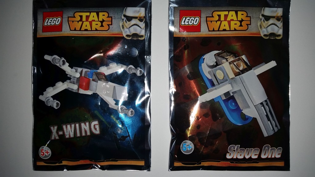 Lego Star Wars Polybag 911205 and 911508 X-wing and Slave 1 Front
