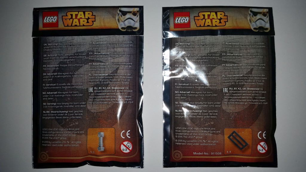 Lego Star Wars Polybag 911205 and 911508 X-wing and Slave 1 back