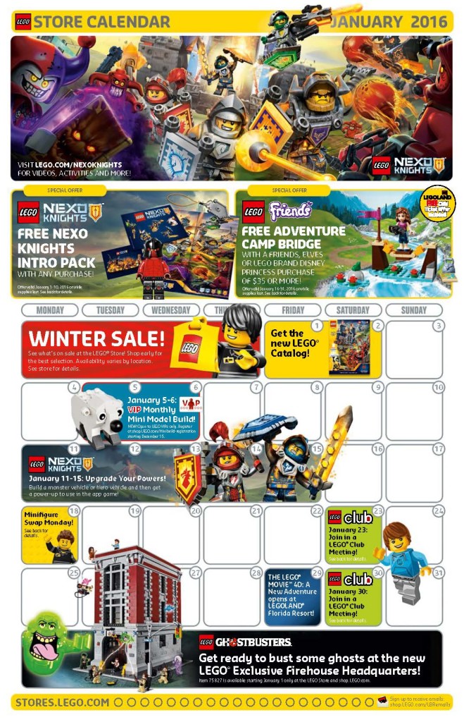 Lego January 2016 Store Calendar