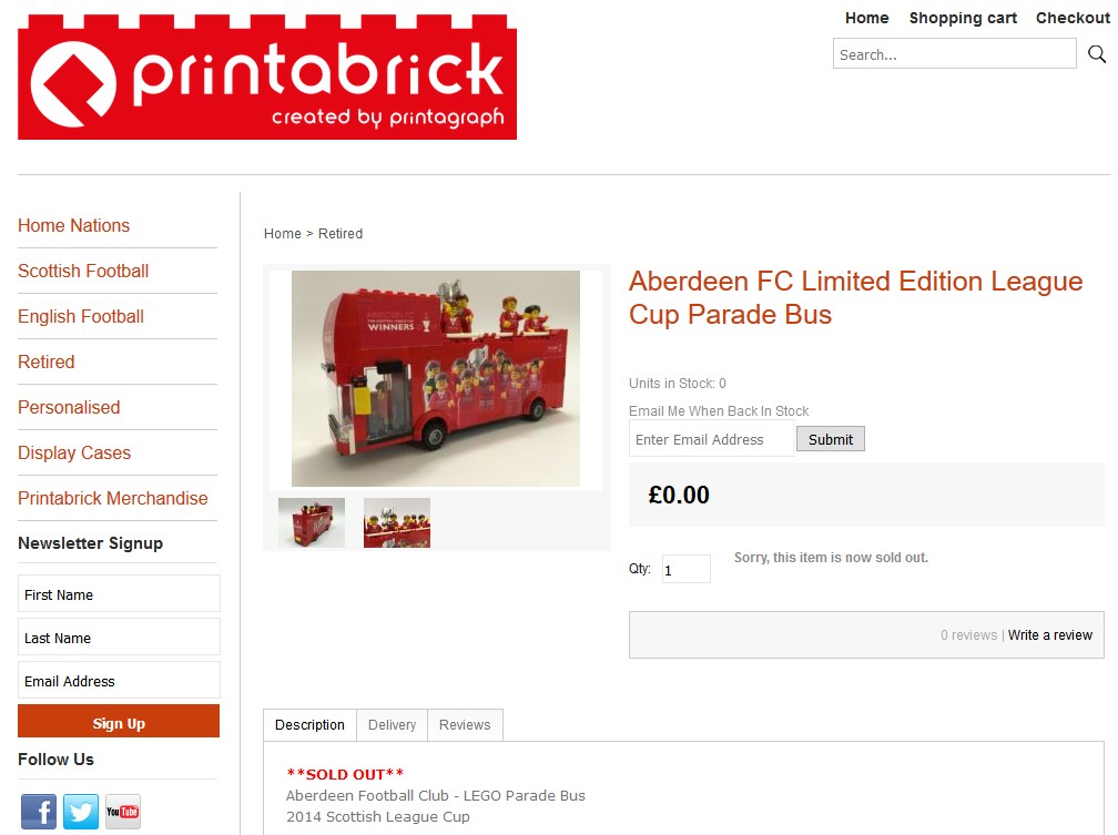 Lego Certified Professional Printabrick printagraph Aberdeen FC Limited Edition League Cup Parade Bus