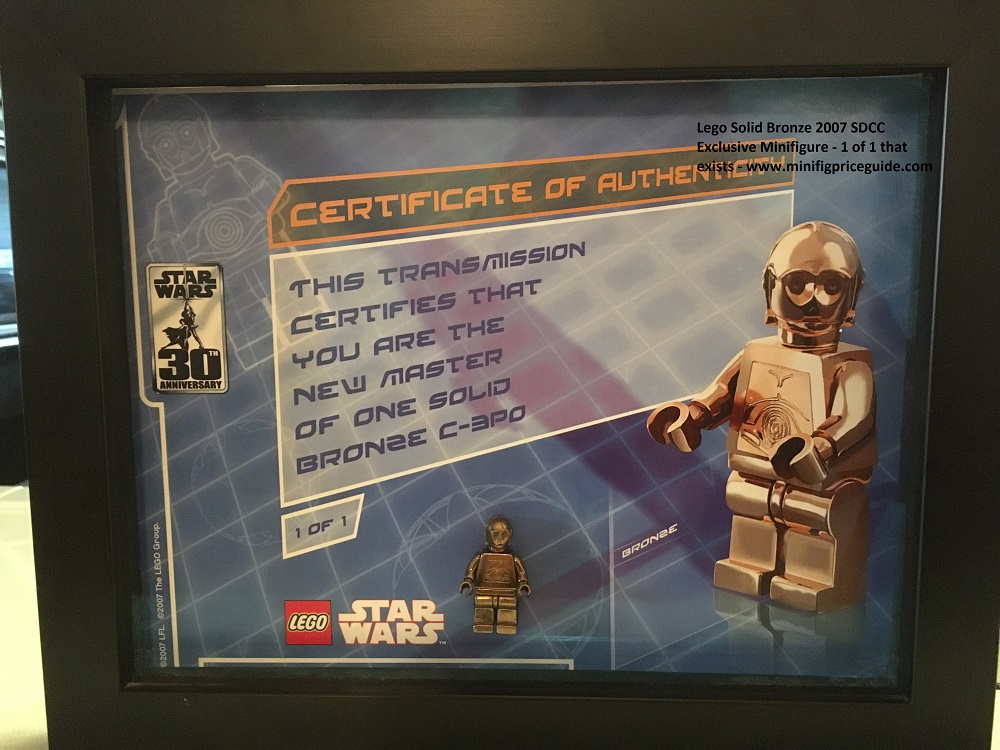 Lego Solid Bronze c-3po Minifigure 1 of 1 SDCC 2007 Star Wars 30th Anniversary Certificate - Copy