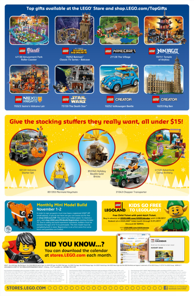 Lego Store Calendar November 2016 page 2