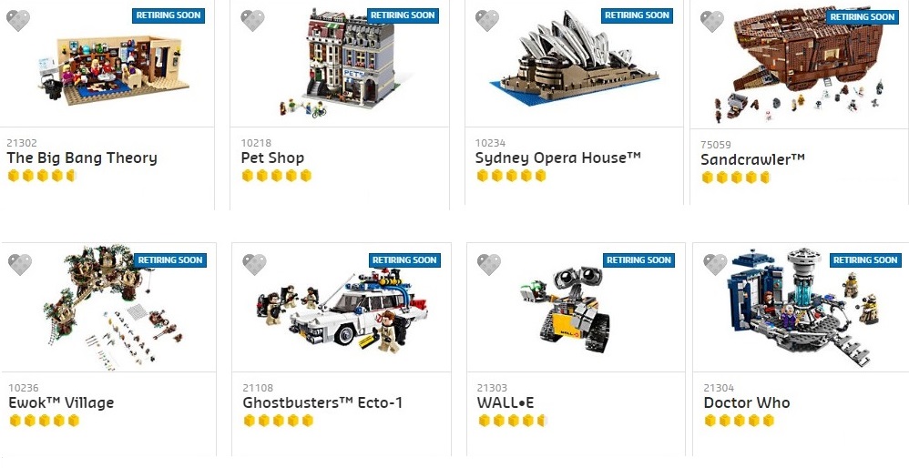 Lego sets retiring online soon