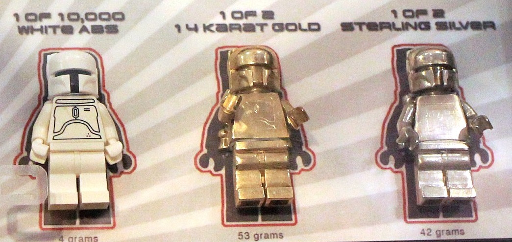 Lego Solid 14K Gold and Sterling Silver Boba Fett Minifigure Versions given away at 2010 SDCC 