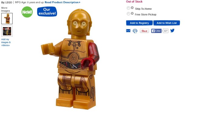 LEGO Star Wars C-3PO Figure 5002948 Posted to US Toys R Us site