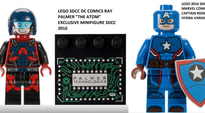 Official Lego SDCC Marvel Captain Rogers and DC Comics Atom Minifigures and where to find them